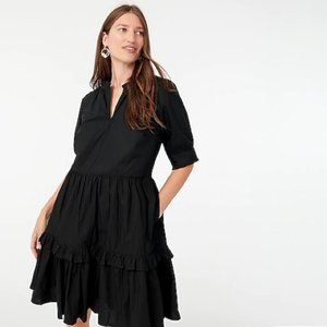 J. Crew Black Ruffle Neck tiered popover dress AR603 XXS